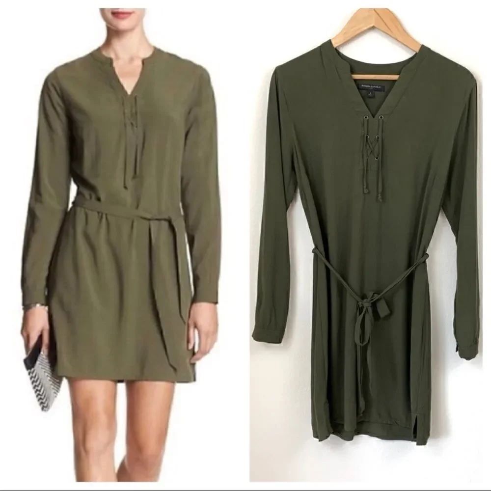 Banana Republic Olive Green Lace Up Mini Dress size 4 NWT